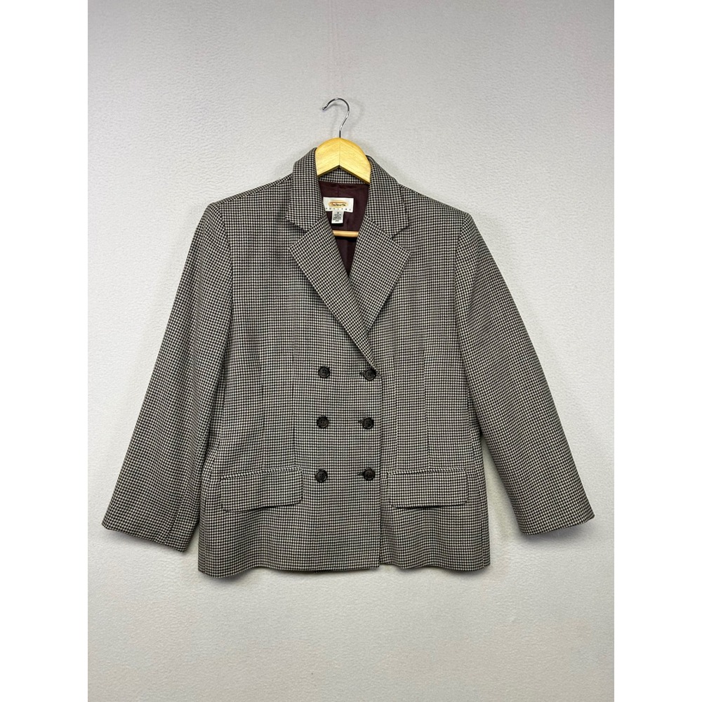 Dark Academia Talbots Petites Women 8 Black White Houndstooth Wool Blazer